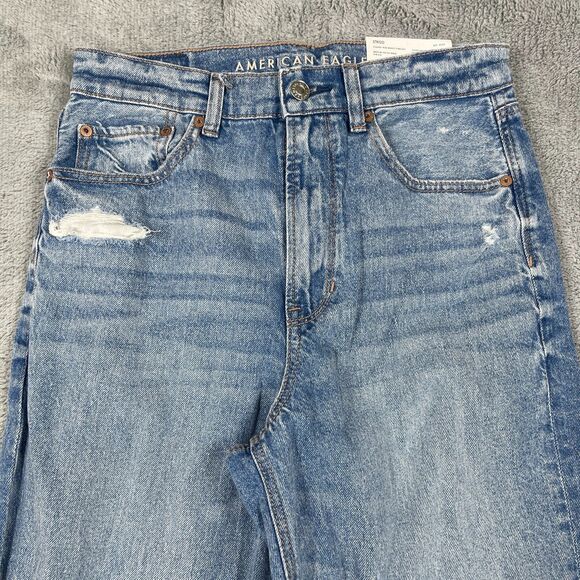 American Eagle Outfitters Baggy Jeans Womens 6 Long Strigid Ripped Blue Straight - Picture 3 of 16